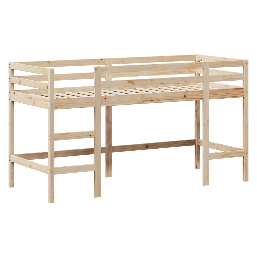 Letto Soppalco con Scala e Tetto 90x190 cm Legno Massello Pino