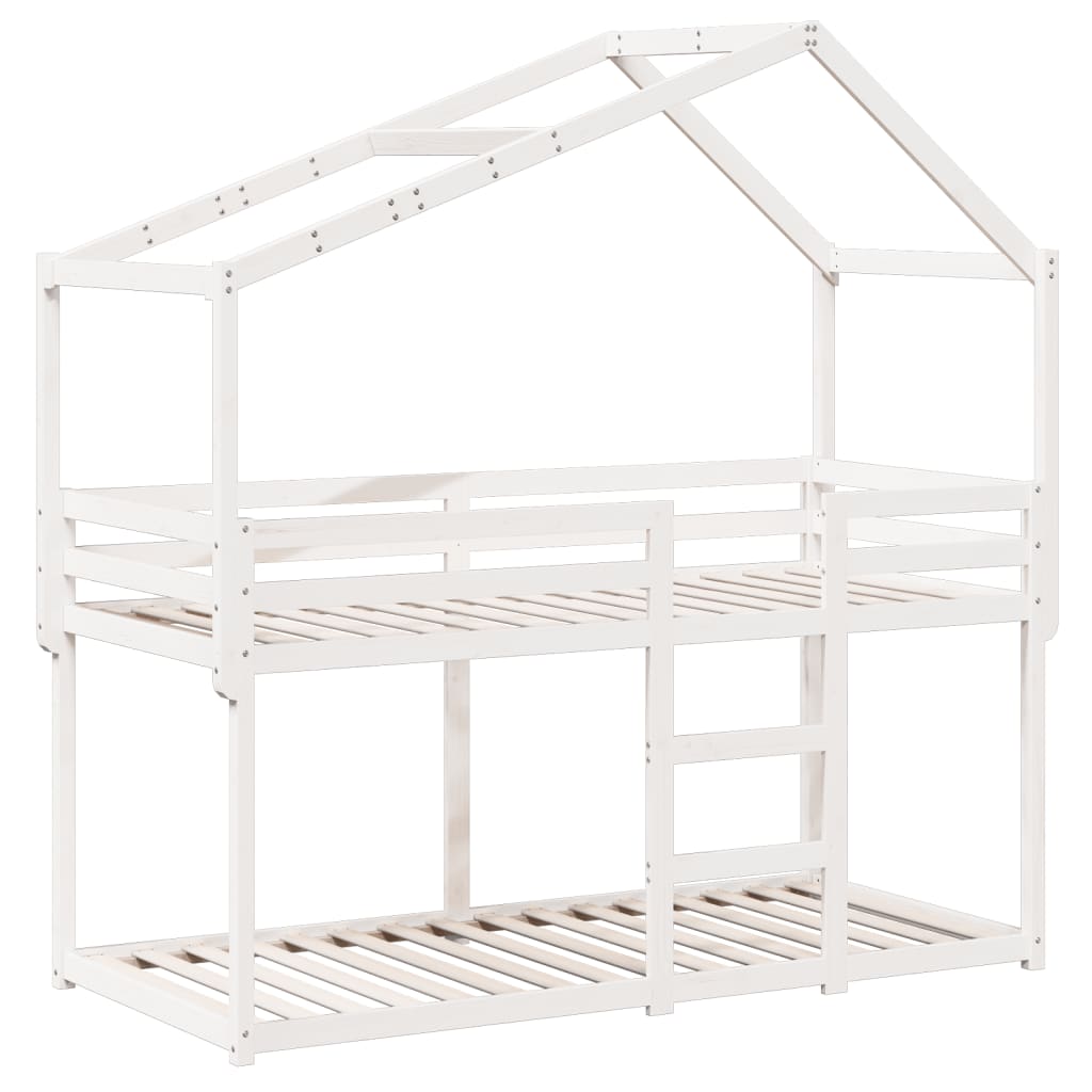 Letto a Castello con Tetto Bianco 90x200 cm in Legno di Pino