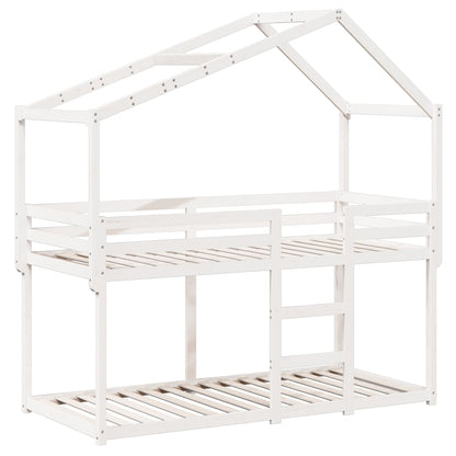 Letto a Castello con Tetto Bianco 90x200 cm in Legno di Pino