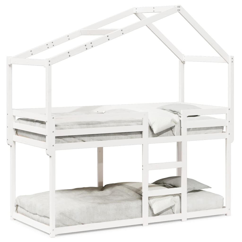 Letto a Castello con Tetto Bianco 90x200 cm in Legno di Pino