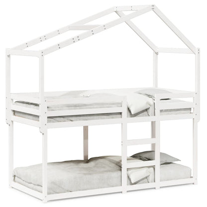 Letto a Castello con Tetto Bianco 90x200 cm in Legno di Pino