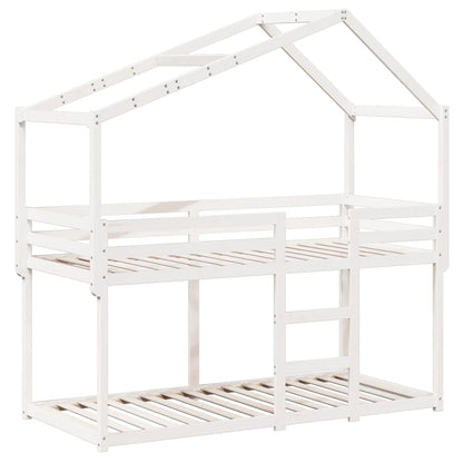Letto a Castello con Tetto Bianco 90x200 cm in Legno di Pino