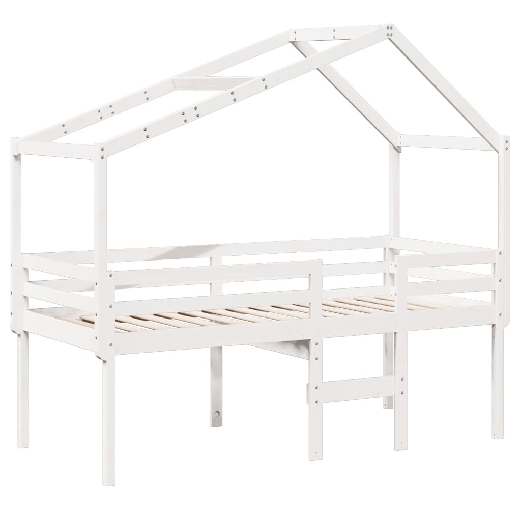 Letto a Soppalco con Tetto Bianco 80x200 cm in Legno di Pino