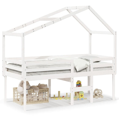 Letto a Soppalco con Tetto Bianco 90x190 cm in Legno di Pino