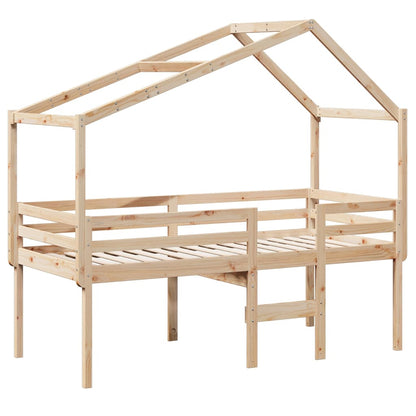 Letto a Soppalco con Tetto 75x190 cm in Legno Massello di Pino