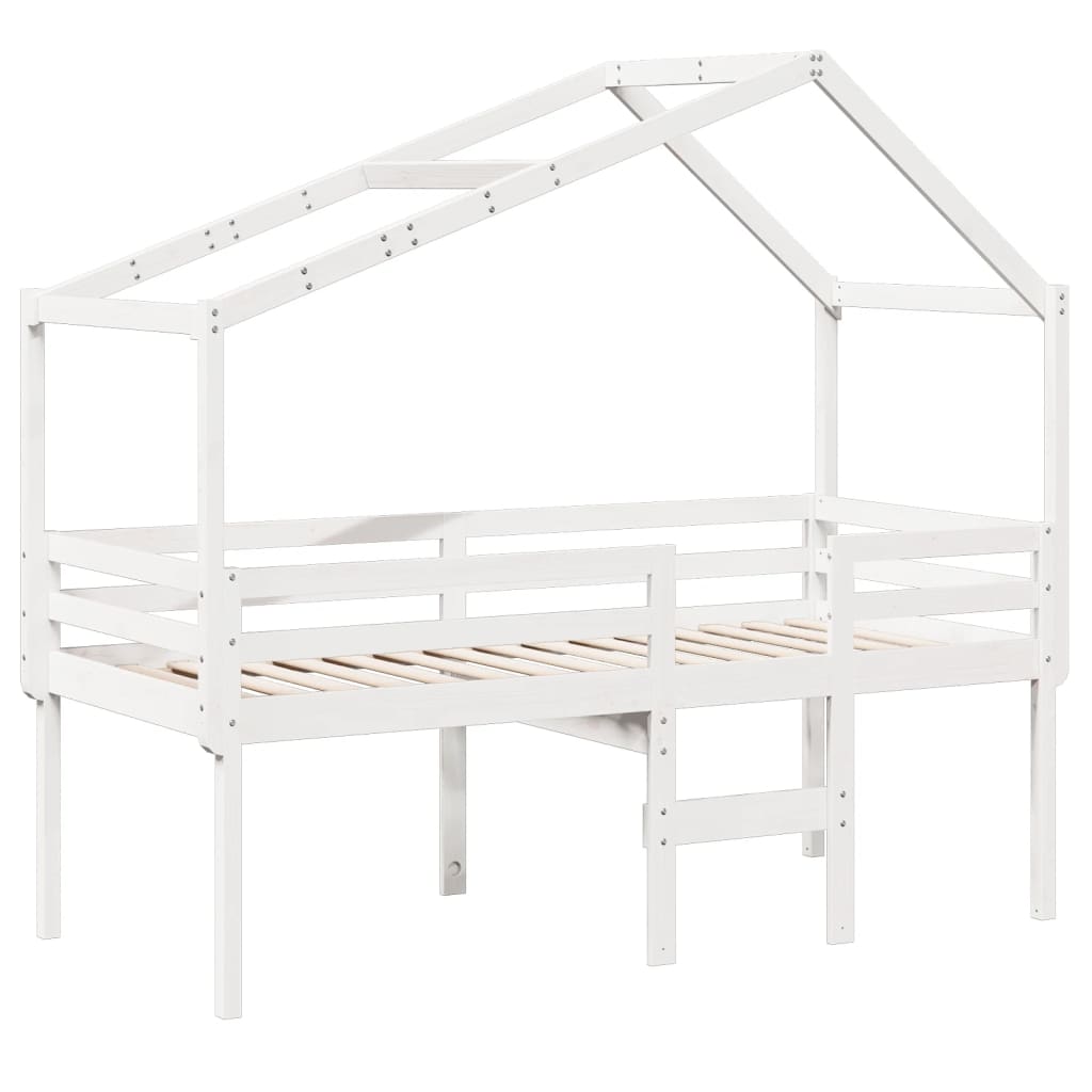 Letto a Soppalco con Tetto Bianco 75x190 cm in Legno di Pino