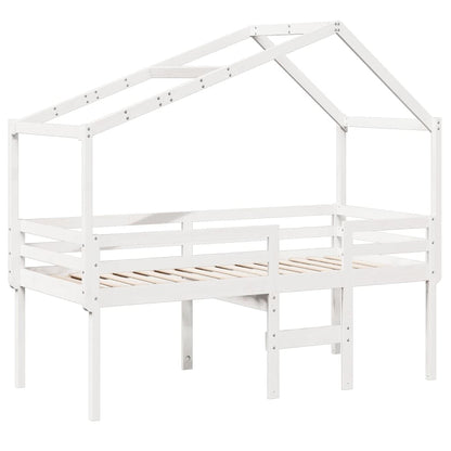Letto a Soppalco con Tetto Bianco 75x190 cm in Legno di Pino