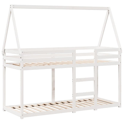 Letto a Castello con Tetto Bianco 90x200 cm in Legno di Pino