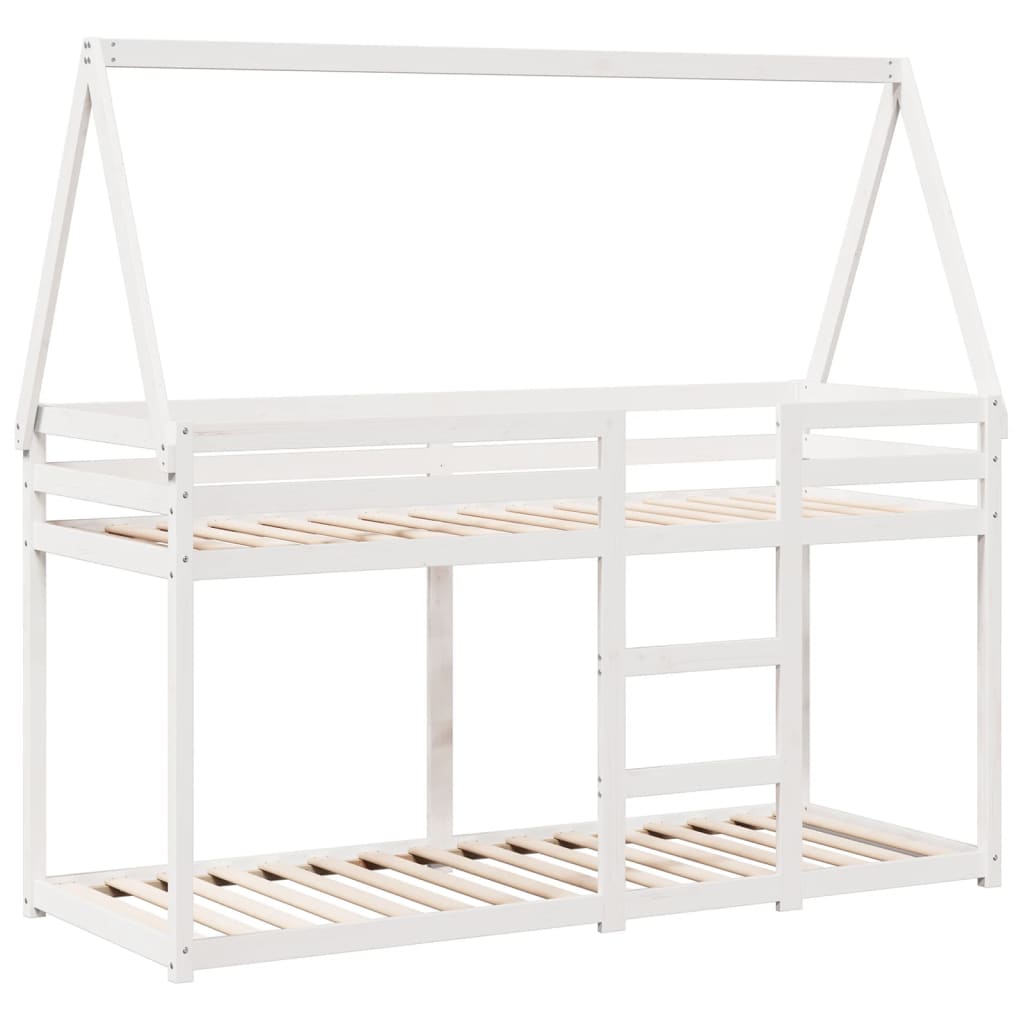 Letto a Castello con Tetto Bianco 90x200 cm in Legno di Pino