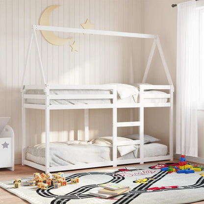 Letto a Castello senza Materasso Bianco 90x190cm Massello Pino