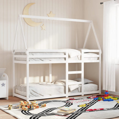 Letto a Castello senza Materasso Bianco 90x190cm Massello Pino