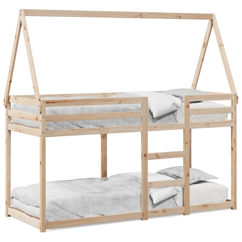 Letto a Castello con Tetto 75x190 cm in Legno Massello di Pino