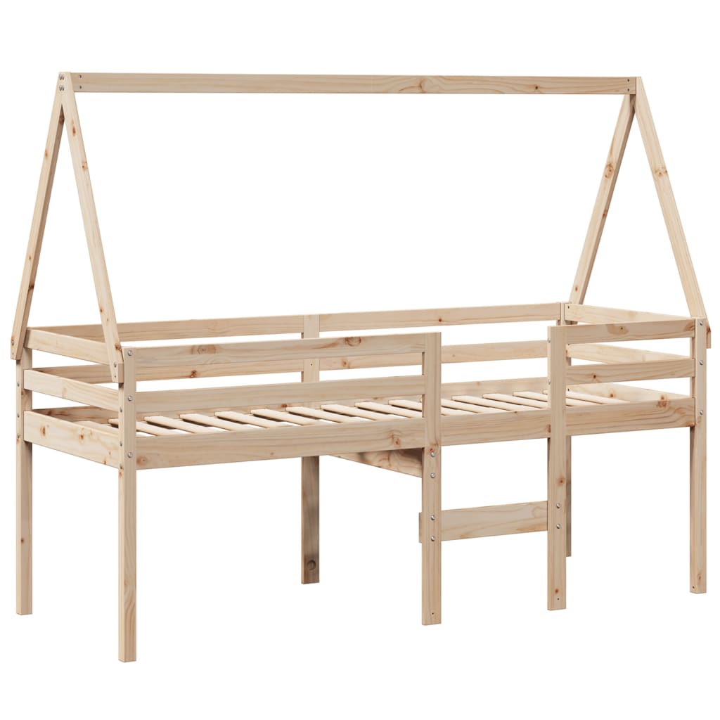 Letto a Soppalco con Tetto 90x200 cm in Legno di Pino