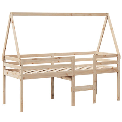 Letto a Soppalco con Tetto 90x200 cm in Legno di Pino
