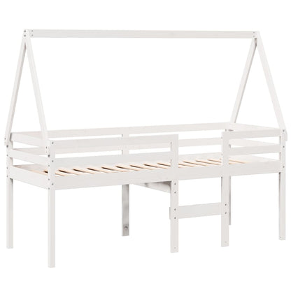 Letto a Soppalco con Tetto Bianco 90x200 cm in Legno di Pino