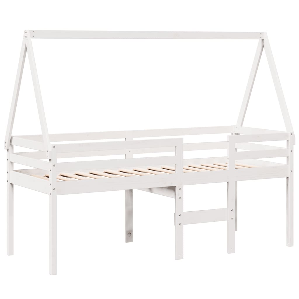 Letto a Soppalco con Tetto Bianco 80x200 cm in Legno di Pino