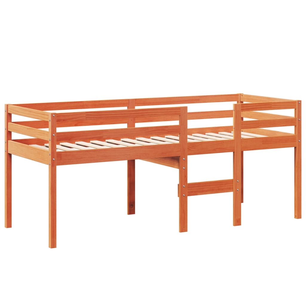 Letto a Soppalco con Tetto Cera 80x200 cm in Legno di Pino