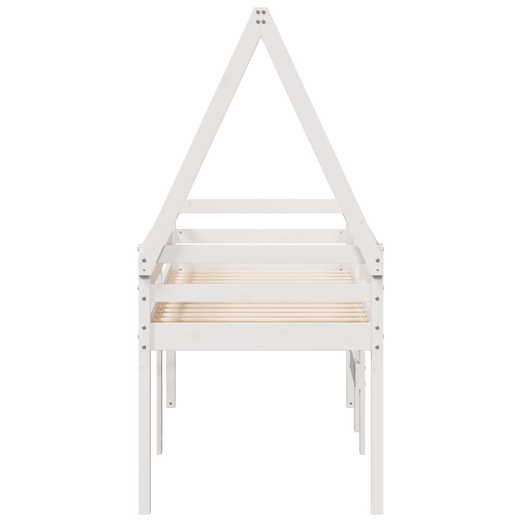 Letto a Soppalco con Tetto Bianco 90x190 cm in Legno di Pino