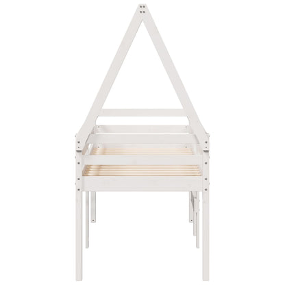 Letto a Soppalco con Tetto Bianco 90x190 cm in Legno di Pino