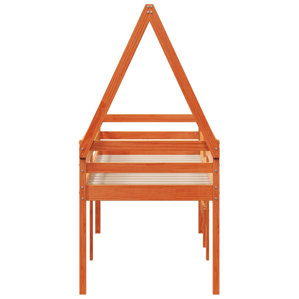 Letto a Soppalco con Tetto Cera 90x190cm Legno Massello di Pino