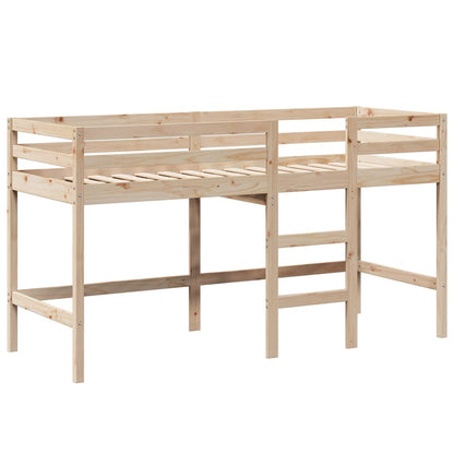Letto Soppalco con Scala e Tetto 90x200 cm Legno Massello Pino