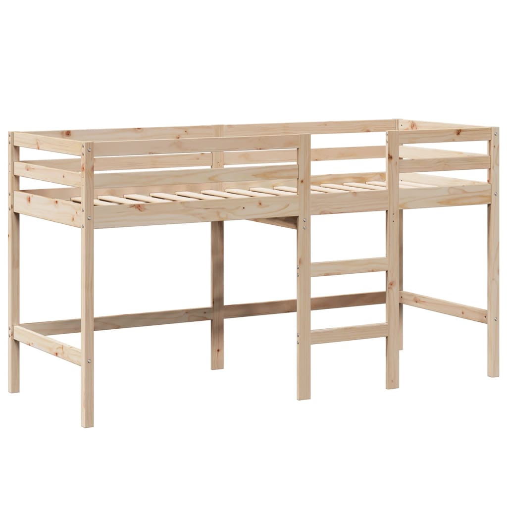 Letto Soppalco con Scala e Tetto 90x190 cm Legno Massello Pino