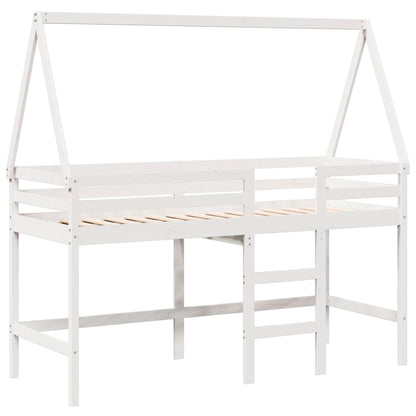 Letto Soppalco con Scala e Tetto Bianco 90x190 cm Massello Pino