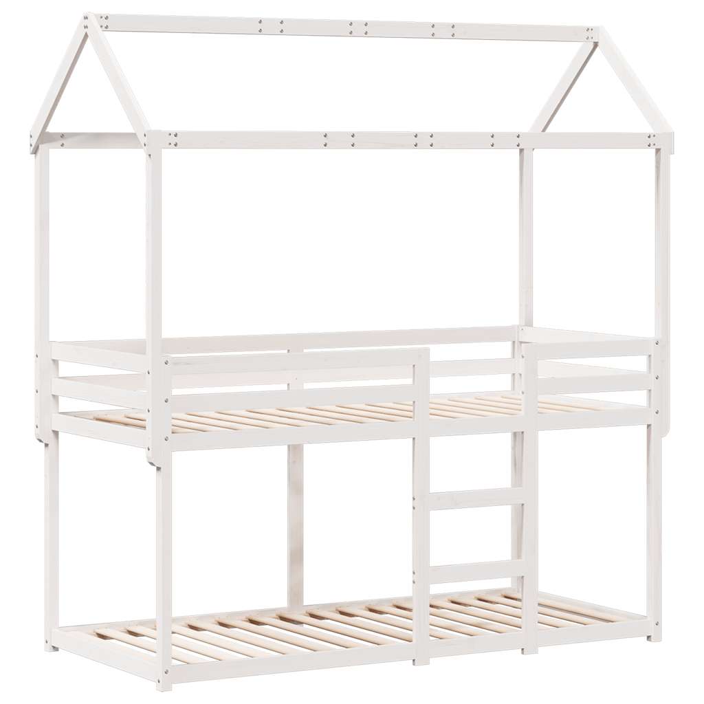Letto a Castello con Tetto Bianco 90x200 cm in Legno di Pino