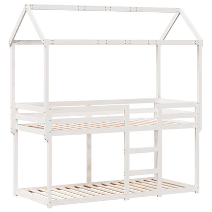 Letto a Castello con Tetto Bianco 90x200 cm in Legno di Pino