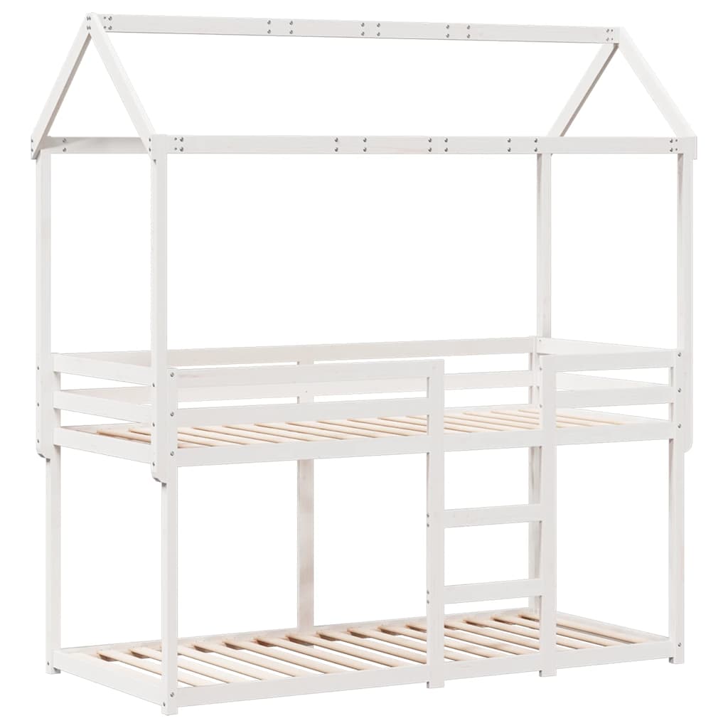 Letto a Castello con Tetto Bianco 90x200 cm in Legno di Pino