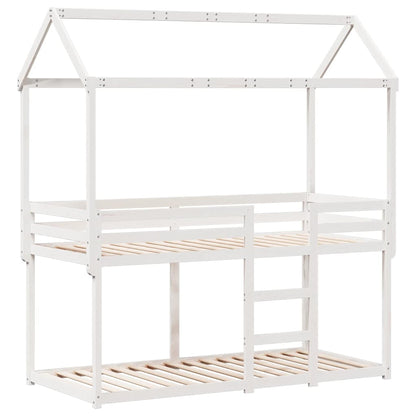 Letto a Castello con Tetto Bianco 90x200 cm in Legno di Pino