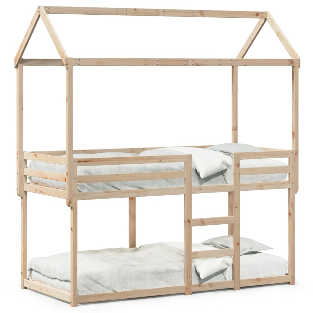 Letto a Castello con Tetto 75x190 cm in Legno Massello di Pino