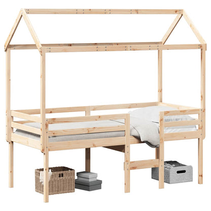 Letto a Soppalco con Tetto 90x200 cm in Legno di Pino