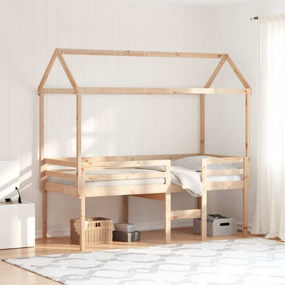 Letto a Soppalco con Tetto 90x200 cm in Legno di Pino