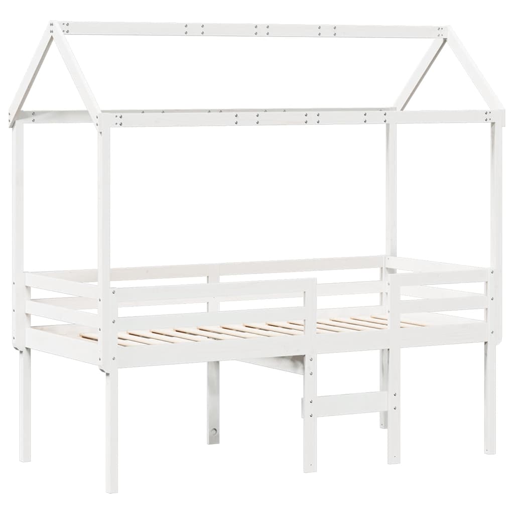 Letto a Soppalco con Tetto Bianco 90x200 cm in Legno di Pino