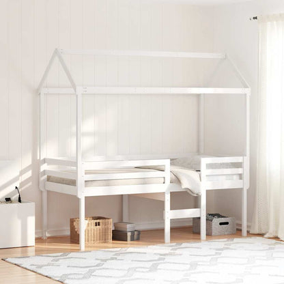 Letto a Soppalco con Tetto Bianco 90x200 cm in Legno di Pino