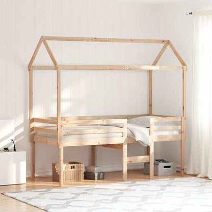 Letto a Soppalco con Tetto 80x200 cm in Legno di Pino