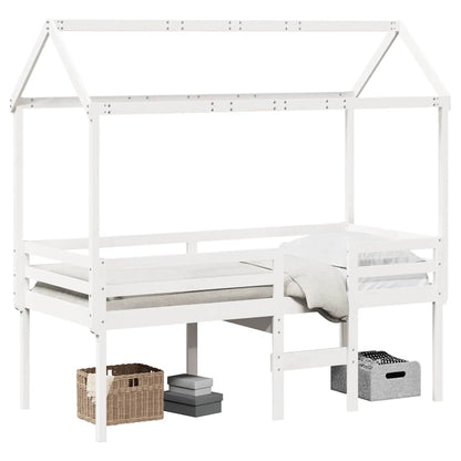 Letto a Soppalco con Tetto Bianco 80x200 cm in Legno di Pino