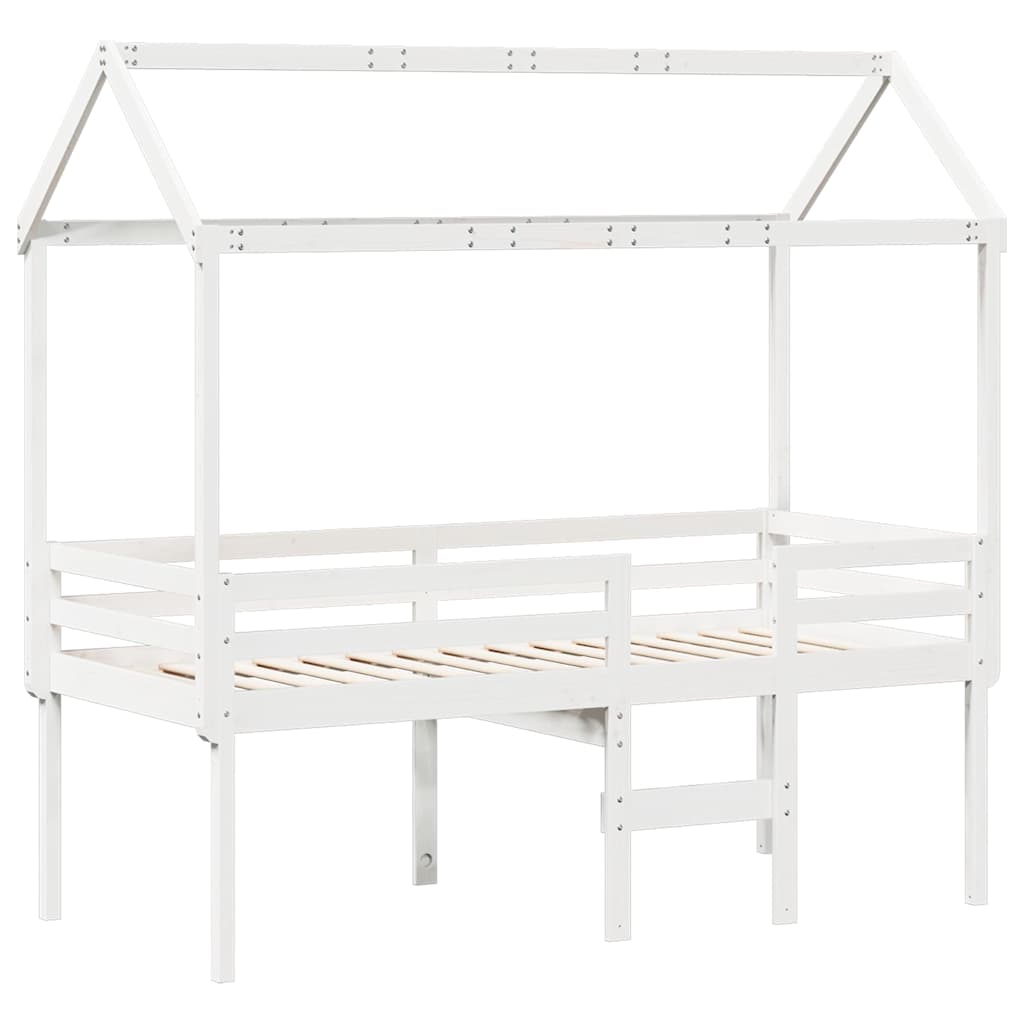 Letto a Soppalco con Tetto Bianco 80x200 cm in Legno di Pino