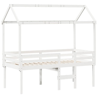 Letto a Soppalco con Tetto Bianco 90x190 cm in Legno di Pino