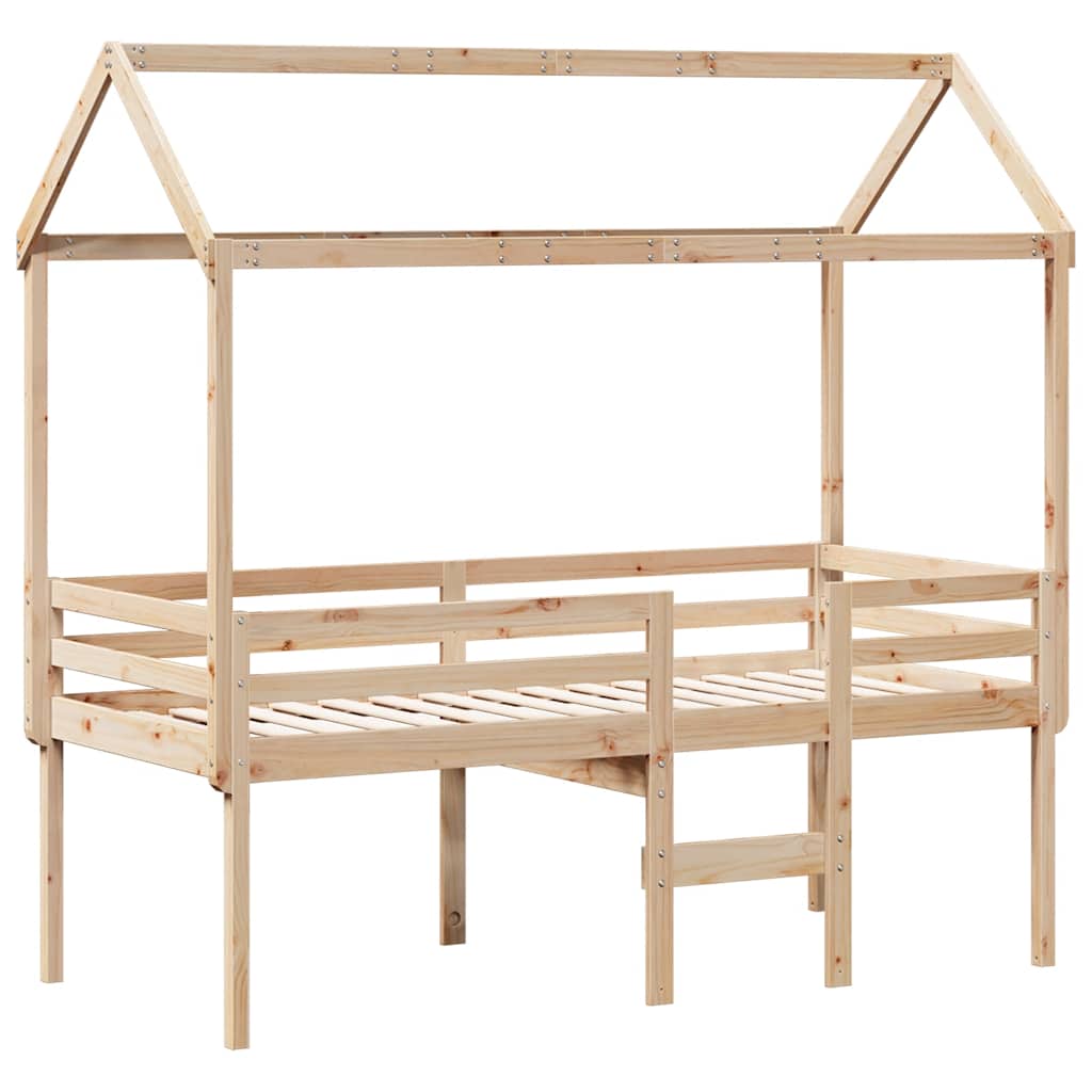 Letto a Soppalco con Tetto 75x190 cm in Legno Massello di Pino