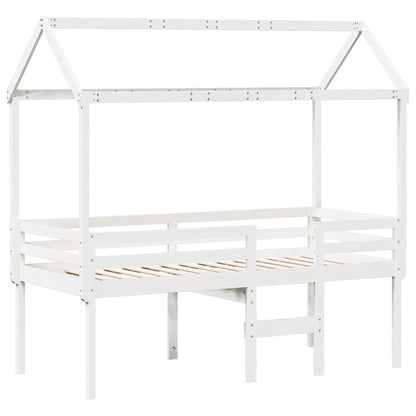 Letto a Soppalco con Tetto Bianco 75x190 cm in Legno di Pino