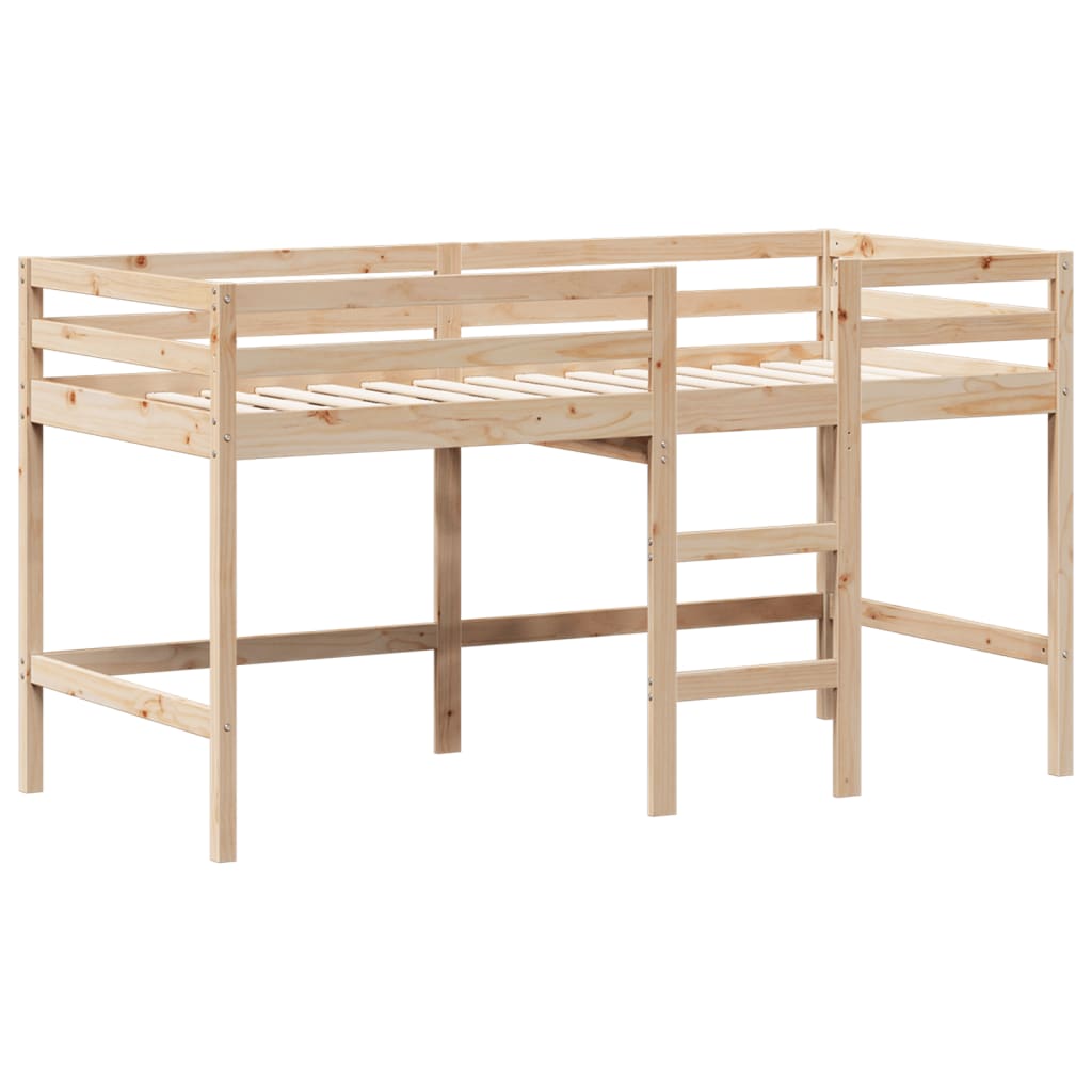 Letto Soppalco con Scala e Tetto 90x190 cm Legno Massello Pino