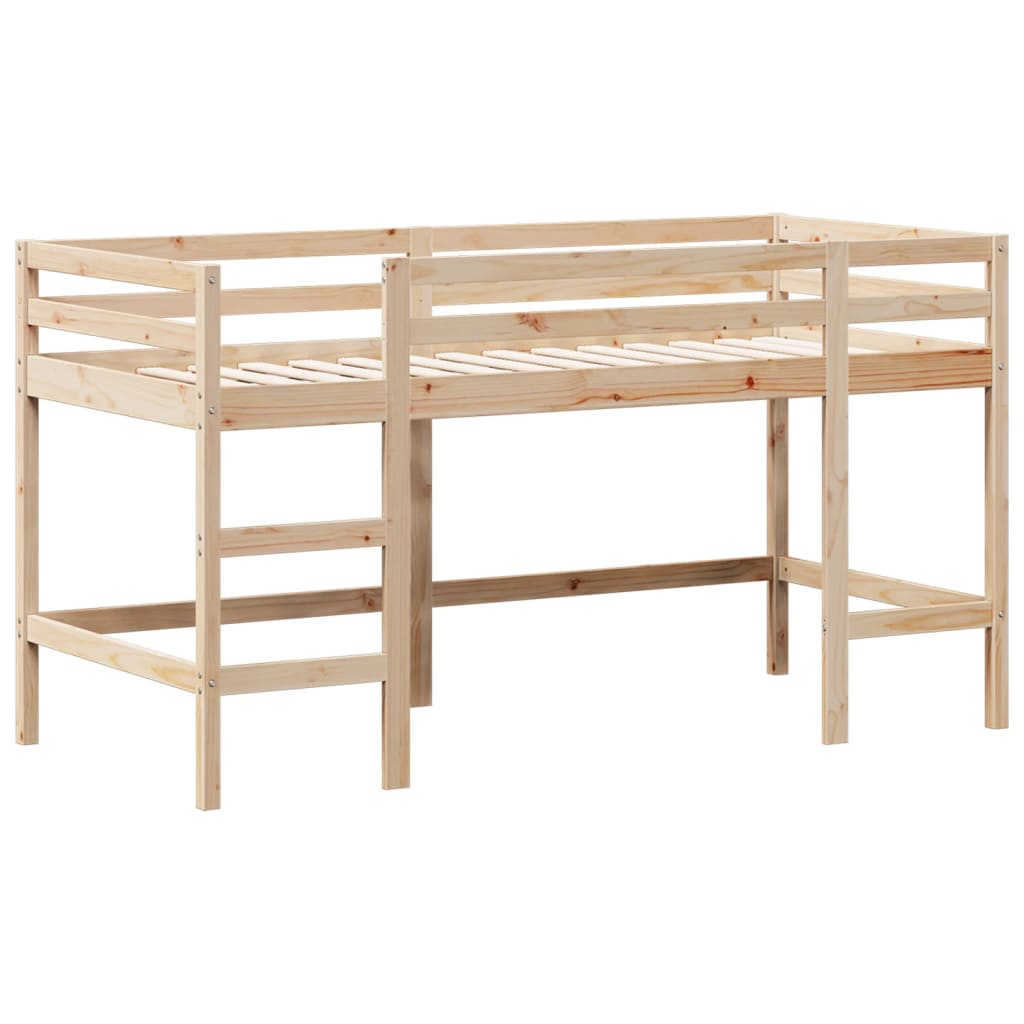 Letto Soppalco con Scala e Tetto 80x200 cm Legno Massello Pino