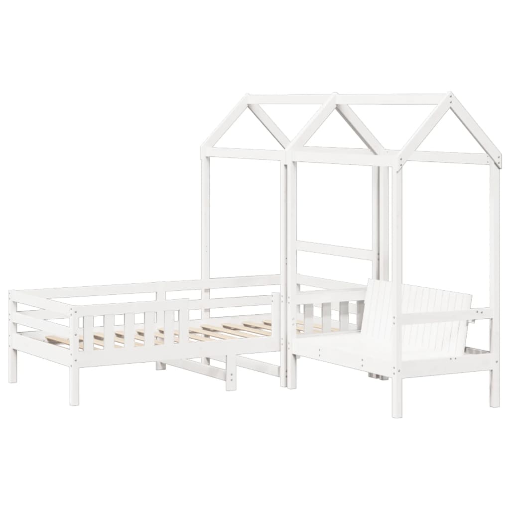 Giroletto con Panca e Tetto Bianco 80x200cm Legno Massello Pino