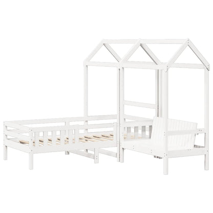 Giroletto con Panca e Tetto Bianco 80x200cm Legno Massello Pino