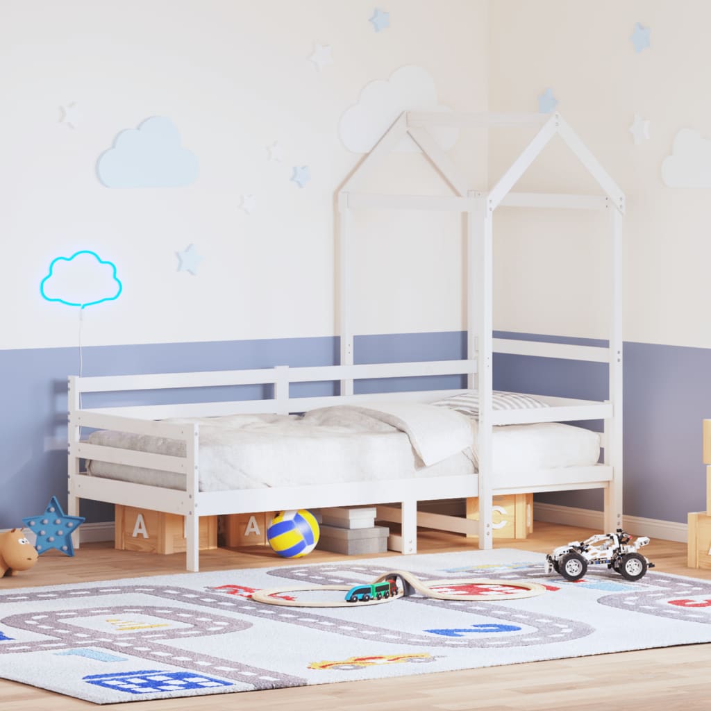 Dormeuse con Tetto 80x200 cm Bianco in Legno Massello di Pino