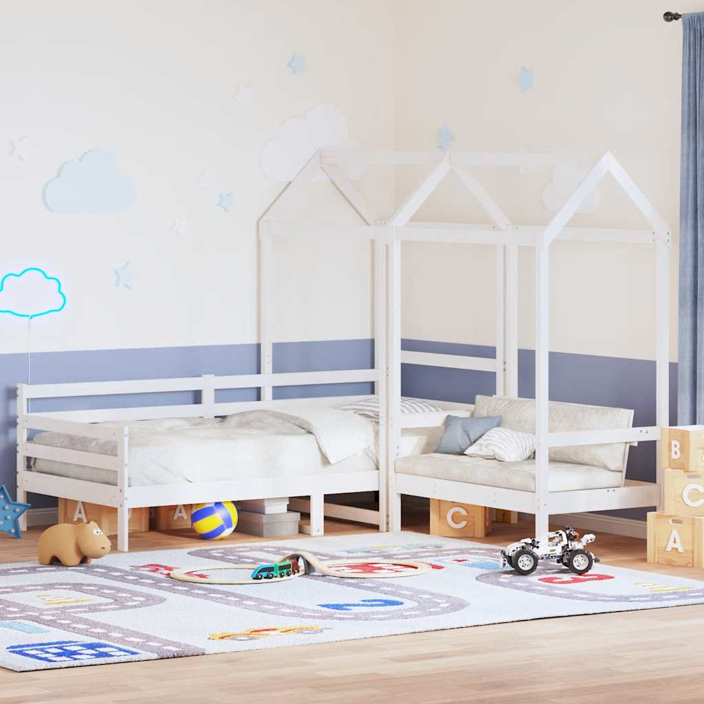 Set Dormeuse e Panca con Tetto Bianco 80x200cm Massello Pino