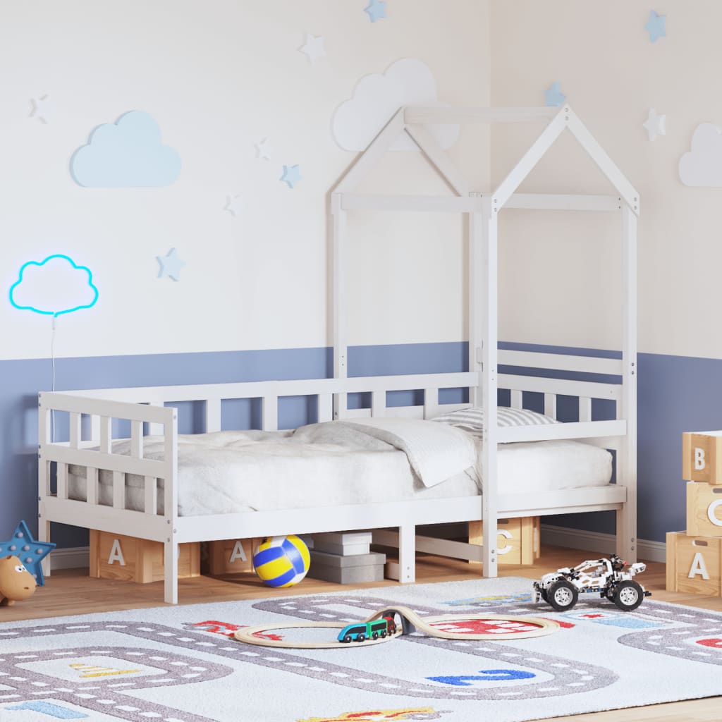 Dormeuse con Tetto 80x200 cm Bianco in Legno Massello di Pino