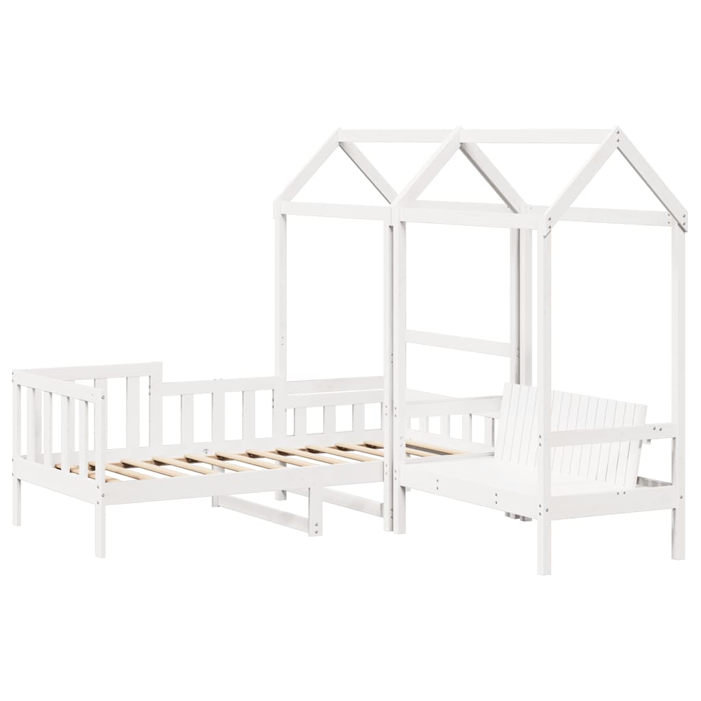 Set Dormeuse e Panca con Tetto Bianco 80x200cm Massello Pino